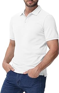 MIER mens cotton polo short sleeve golf collar tennis casual wear work travel 3 button ultra soft