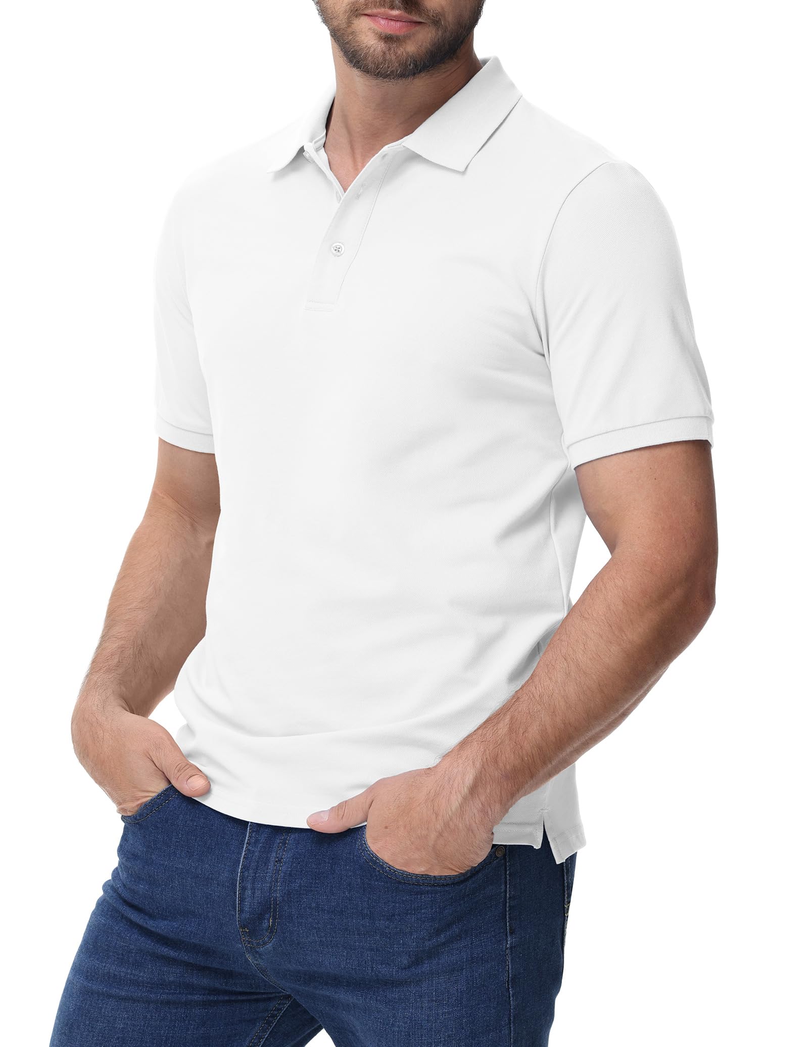 MIER mens cotton polo short sleeve golf collar tennis casual wear work travel 3 