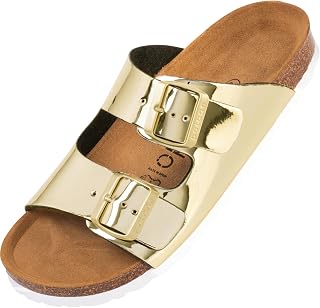 Palado Korfu Women's Sandal | Made in EU | Slippers in 11 Different Fashion Colours | 2 Straps Sandals with Natural Cork Insole | Men's Slippers with Leather Outsole