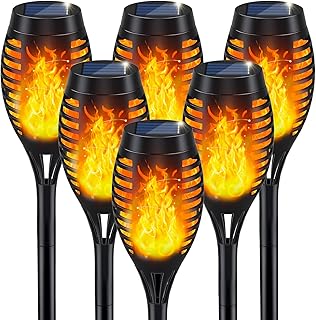 IkeeRuic Solar Torch Light with Flickering Flame for Halloween Decorations | Solar Lights Outdoor for Halloween Decor, Waterproof Solar Garden Lights, Flame Torches for Outside Garden Patio Pathway Yard