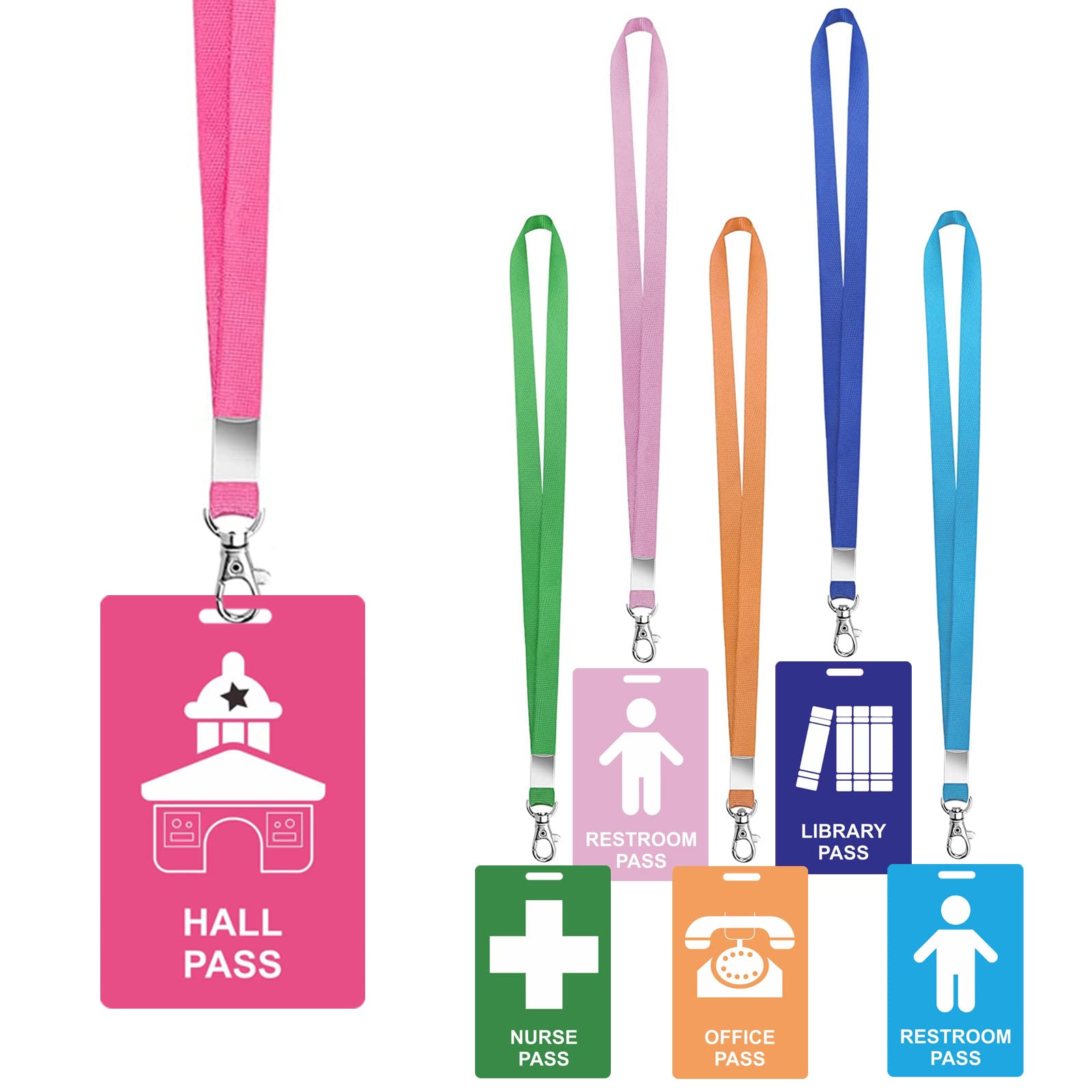 ROSEEKA 6 Sets PVC Hall Pass Lanyards - Unbreakable Hall Passes for Classrooms S