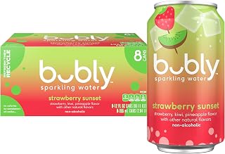 bubly Sparkling Water, Strawberry Sunset, 12 Fl Oz Cans (8 Pack) | Zero Sugar, Zero Calories, Seltzer Water