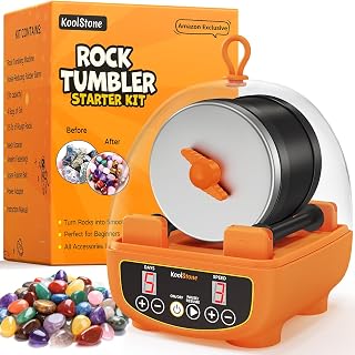 KoolStone C5 Starter Rock Tumbler Kit for Kids & Beginners, Quieter Rock Polisher with Upgraded Noise-Reducing Cover, 3 Speeds, 9-Day Timer & Memory, Rocks, Grit & STEM Guide