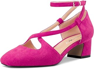 Castamere Women Medium Chunky Wide Heel Square Toe Cross Strap Pumps Party Cute Shoes