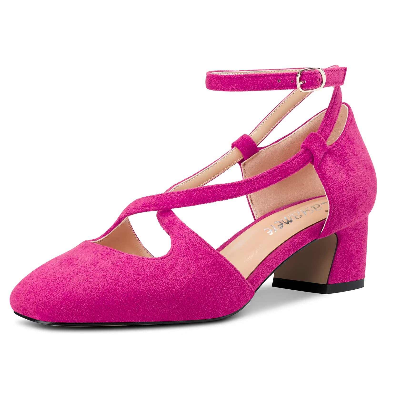 Castamere Women Medium Chunky Wide Heel Square Toe Cross Strap Pumps Party Cute 