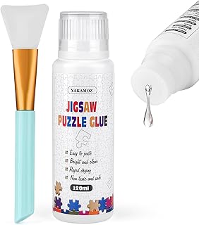 YAKAMOZ Jigsaw Puzzle Glue Clear with Silicone Brush, Sponge Head, 120mL | Clear Drying Formula | Protect Finished Puzzle Artwork | Easy Sponge Head Application