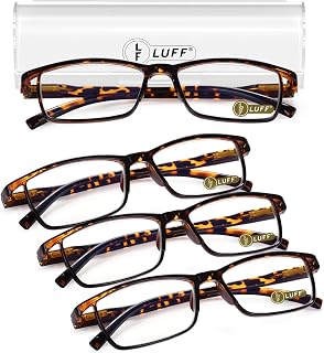 LUFF 4 Pairs of Blue Ray Reading Glasses Ultra-Light Portable Readers