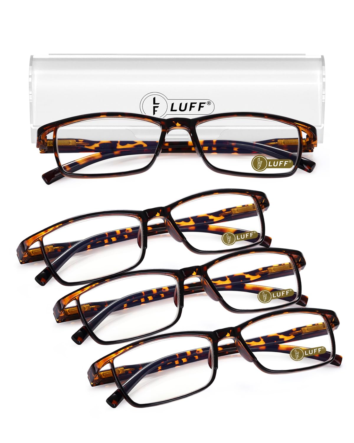 LUFF 4 Pairs of Blue Ray Reading Glasses Ultra-Light Portable Readers