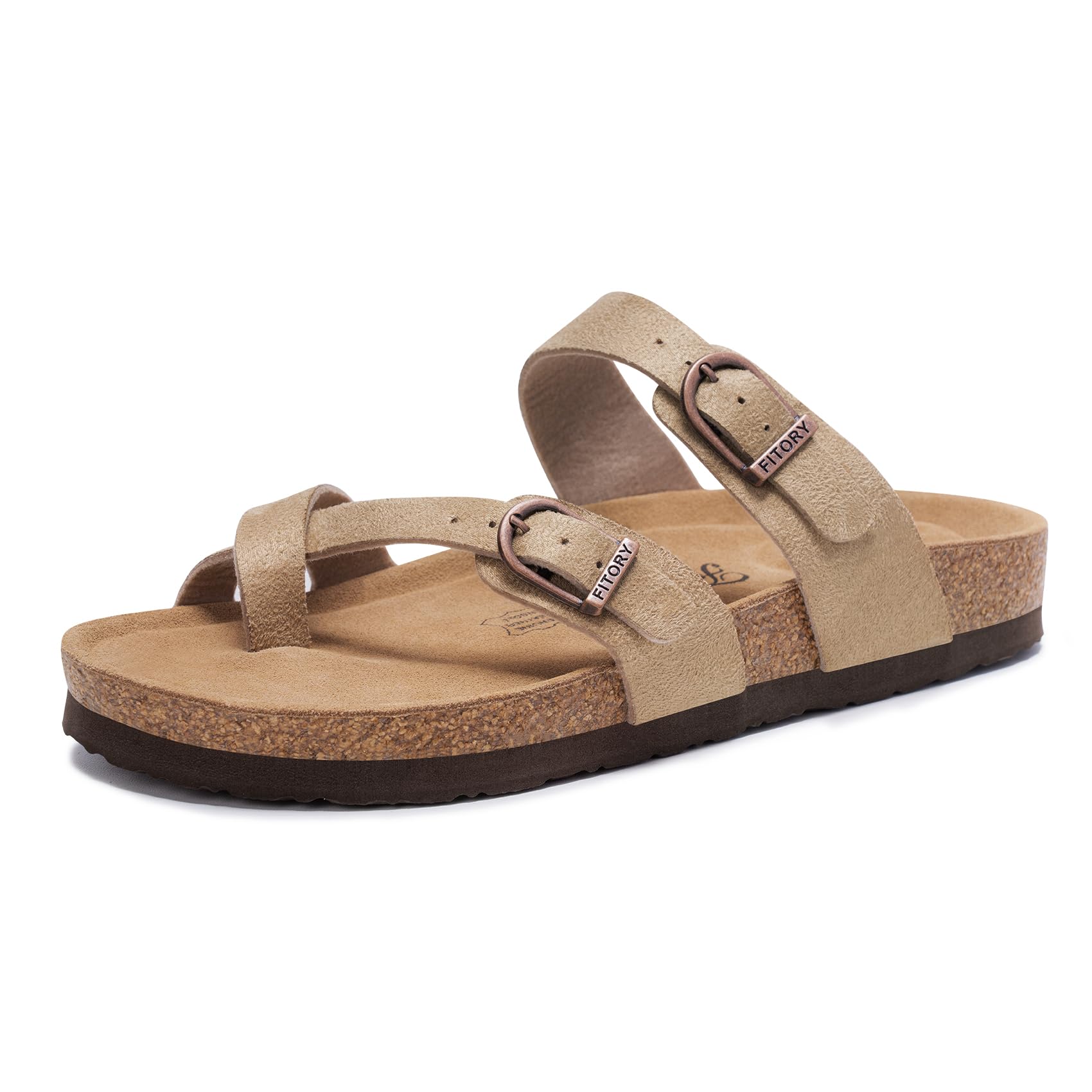 FITORY Womens Slides Sandals with Soft Cork Footbed,Comfort Arch Support