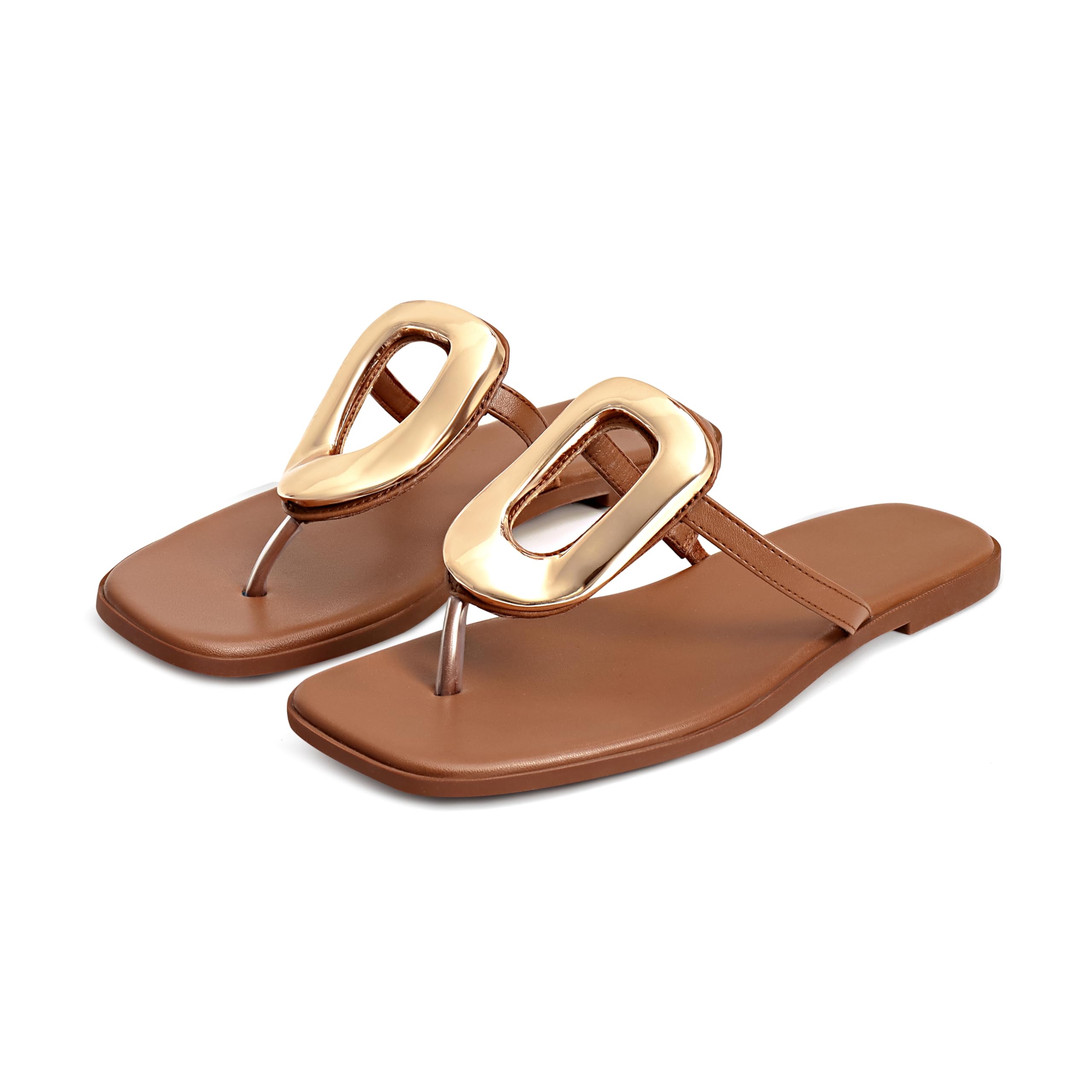 Wnshonzy Flip-Flops for Women Thong Sandals Flat Black Slip on Slides Leather Be