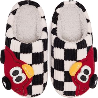 Guyarns Pantuflas para niños y niñas, con forro de felpa, espuma viscoelástica, a cuadros, suela antideslizante, cálidas, para invierno, dormitorio, casa, para interiores y exteriores