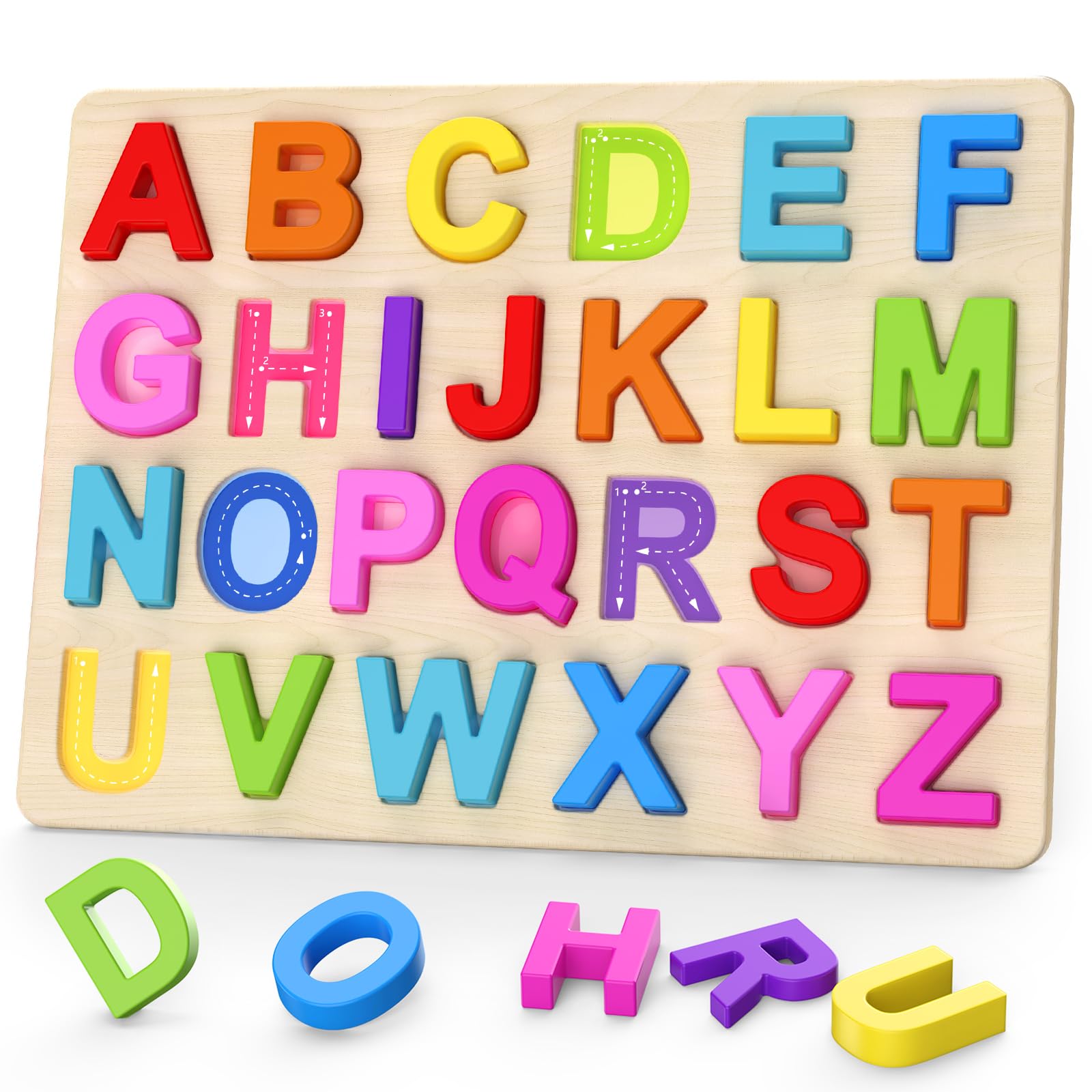 Zeoddler Alphabet Puzzles, Wooden Puzzles for Toddlers, ABC Shape Puzzles for Ki