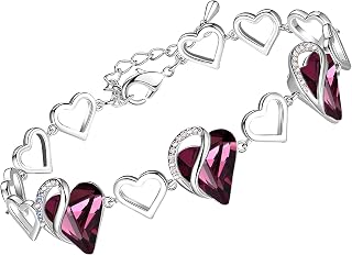 Leafael Infinity Love Heart Gift Bracelet for Women, Birthstone or Healing Stone Crystal, Silver Tone Birthday Jewelry for Her, Mom, and Wife, 7-inch Chain and 2-inch Extender