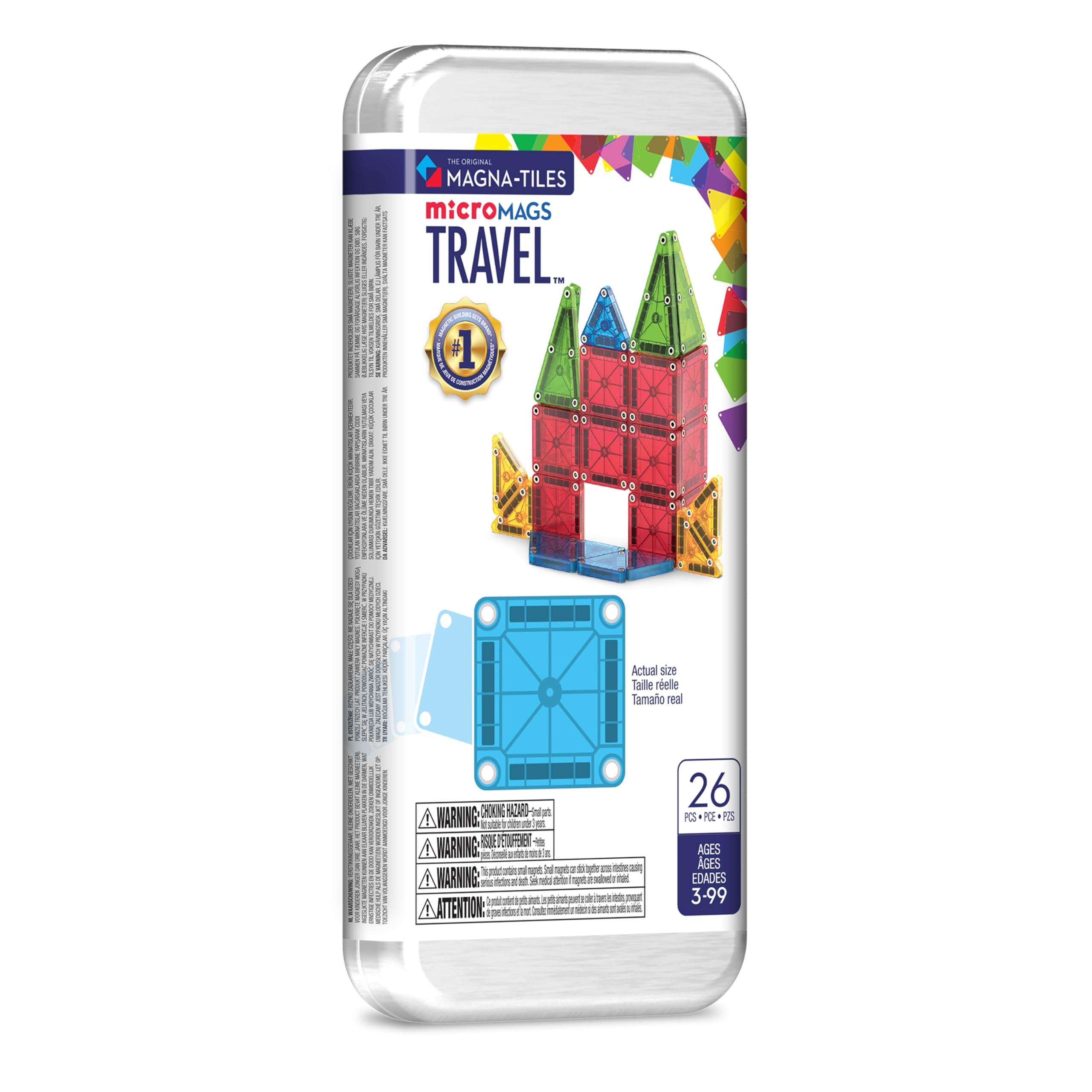 Magna-Tiles microMAGS 26-Piece Travel Magnetic Construction Set – Bold Colors, T
