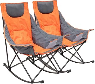 Sunnyfeel Camping Rocking Chair for Adults, Luxury Padded Recliner, Oversized Folding Rocker, Outdoor Lawn Chair (2 Pack Orange)