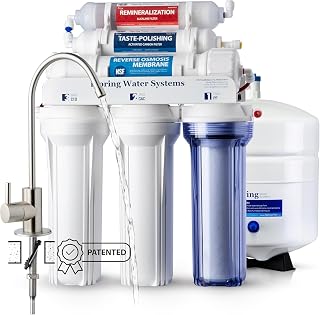iSpring RCC7AK Reverse Osmosis System, 6-Stage, NSF Certified, 75 GPD, pH+ | Alkaline system with pH+ remineralization. Under-sink installation. Patented top-mounted faucet for easy installation