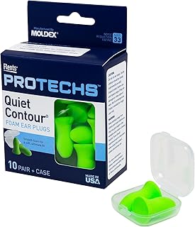 Flents Protechs Quiet Contour Foam Ear Plugs, NRR 33, 10 Pair, Green | Reusable Foam Ear Plugs for Sleeping, Snoring, Loud Noise, Traveling, Concerts, Construction, Studying, Work & Shooting
