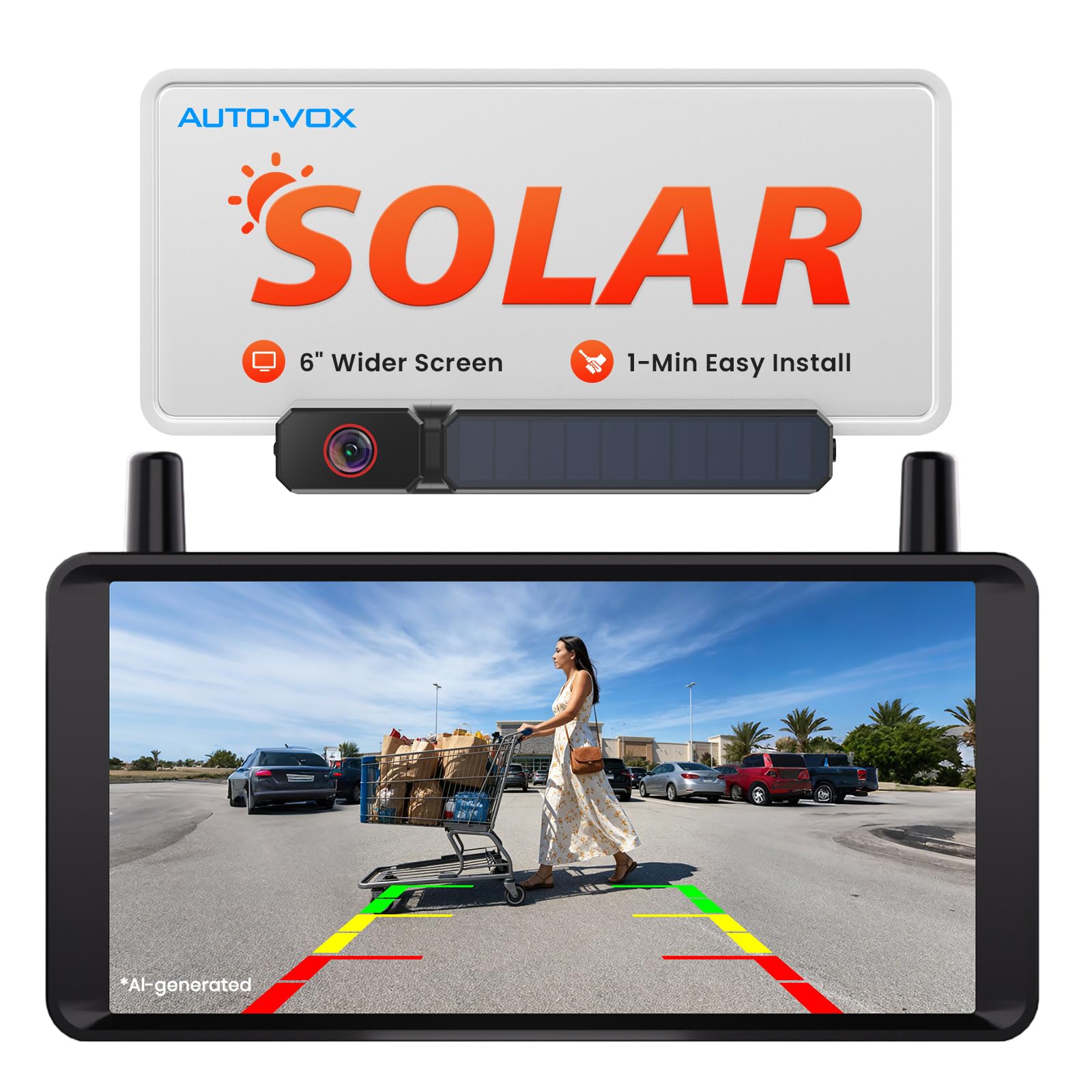AUTO-VOX Solar Wireless Reversing Camera kit with 6 Inch 1080P Monitor | No Dril