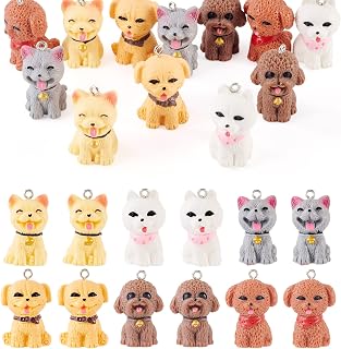 12pcs 3D Dog Resin Pendant Cute Cartoon Animal Puppy Dangle Charm with Loop DIY Necklace Bracelet Earrings Making Keychain Hang Ornament Home Decoration