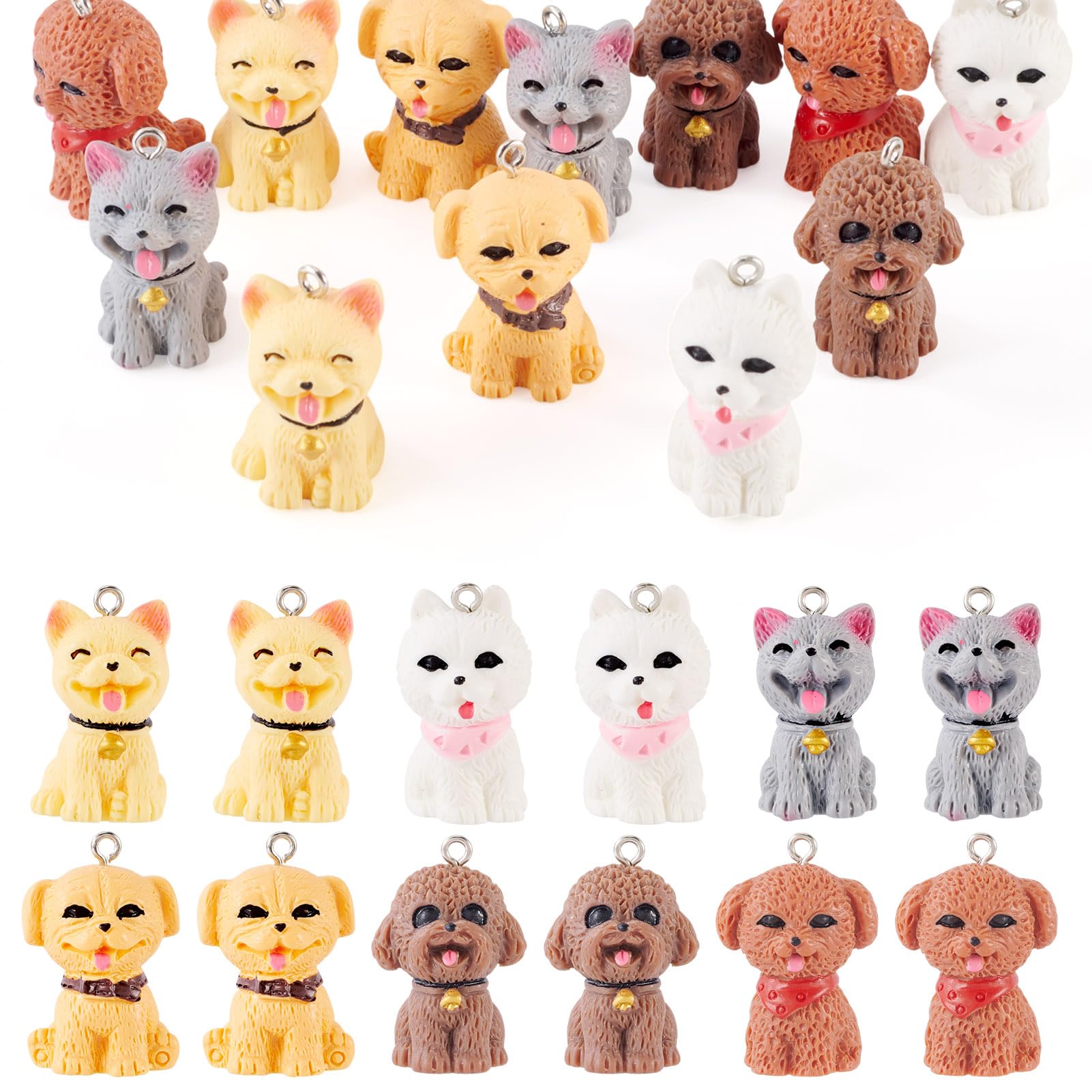 12pcs 3D Dog Resin Pendant Cute Cartoon Animal Puppy Dangle Charm with Loop DIY 