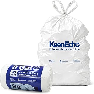 Small Trash Bags with Handles 8 Gallon 40 Count White - Ocean Plastic Upcycling - Plastic Garbage Bags, Can Bin & Waste Basket Liner for Kitchen, Bathroom, Office and Pets