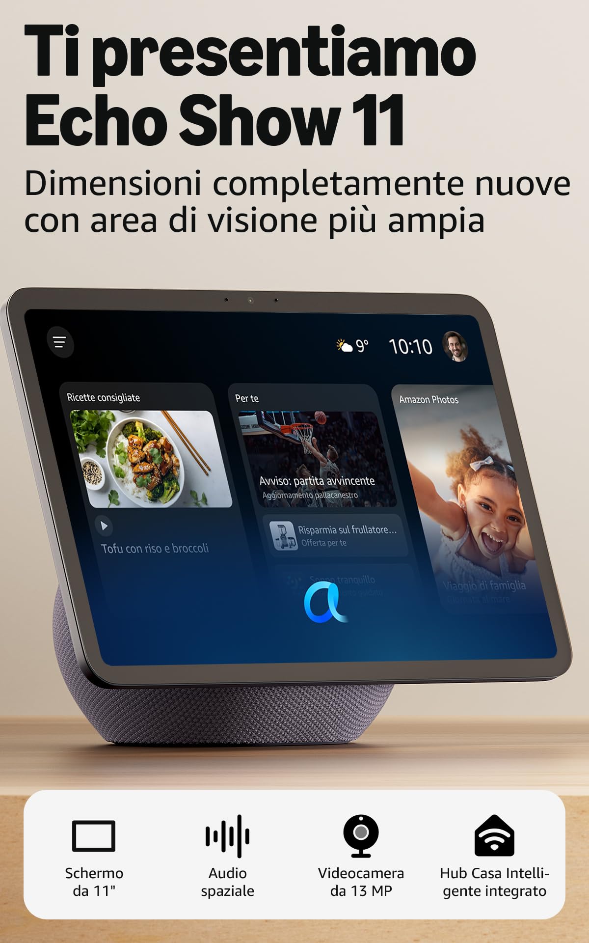 Amazon Echo Show 11, Vibrant Full-HD 11" display with more viewing area, spatial