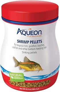 Aqueon Shrimp Pellets Sinking Food for Tropical Fish, 6.5 oz | Bottom feeder fish food, approx. 9mm fish food pellets for catfish, loaches, cory catfish and South American cichlids