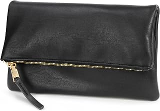Women's Zipper Foldover Clutch Vegan Leather Envelope Cross body Bag with Chain Strap