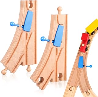Beaupretty 2pcs Wooden Train Track Switch Set Safe Wood Construction Curved Track Accessories for Train