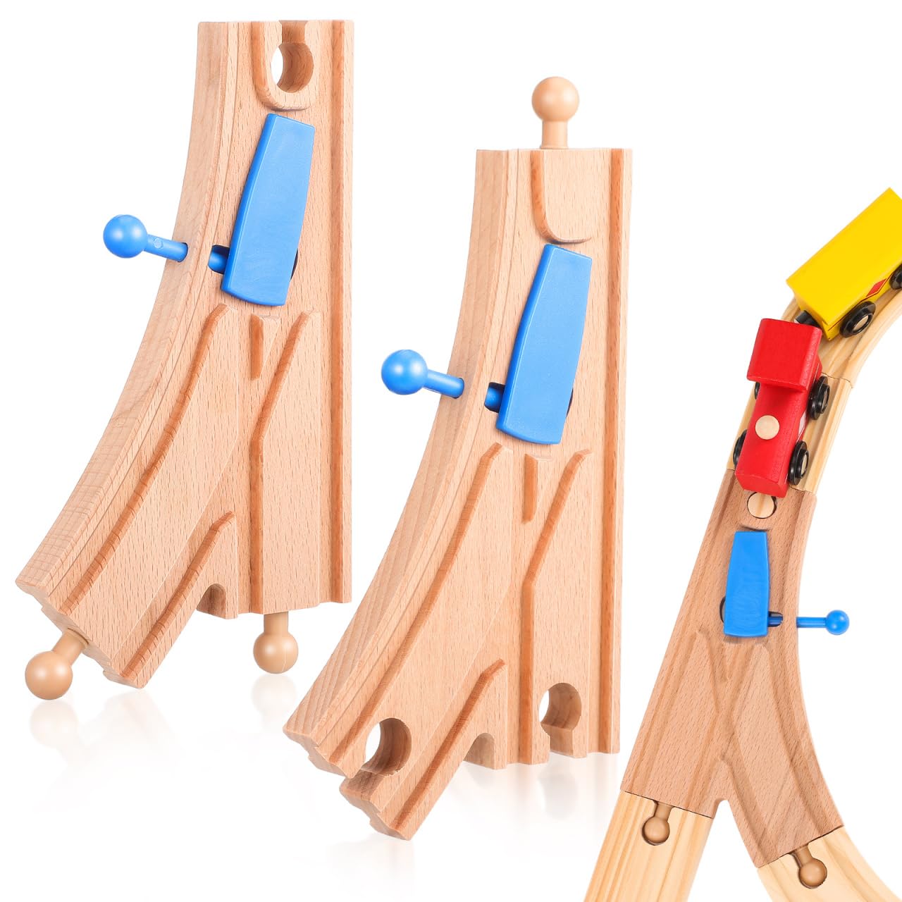 Beaupretty 2pcs Wooden Train Track Switch Set Safe Wood Construction Curved Trac