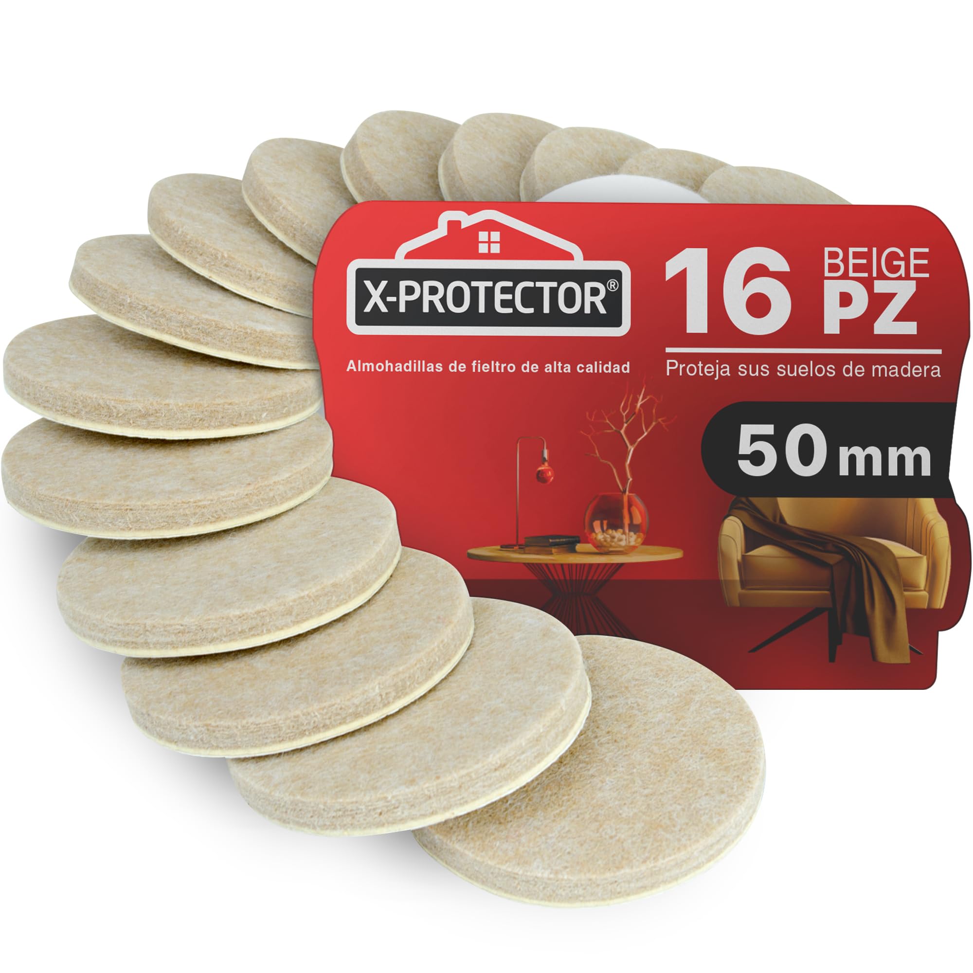 Felt Pads for Furniture X-Protector 16 Pieces 50 mm, Beige