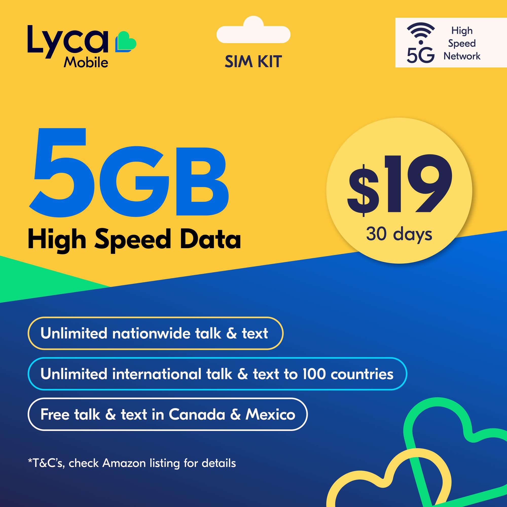 Lyca Mobile USA Prepaid 5G/4G SIM Card | $19 Plan | Unlimited Talk, Text & Data 