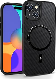 Ones iPhone 15 Slim Magnetic Case, [MagSafe Compatible][Military Grade Fall Protection] Carbon Fiber Pattern, Shockproof Hard Protective Case, Black