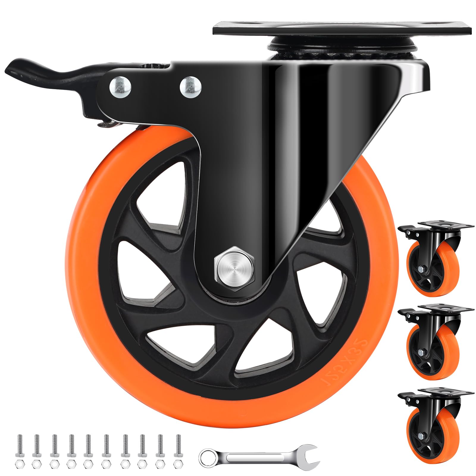 QNCZ 5 Inch Caster Wheel with Dual Brake, Heavy Duty, Silent, Set of 4 | Heavy L