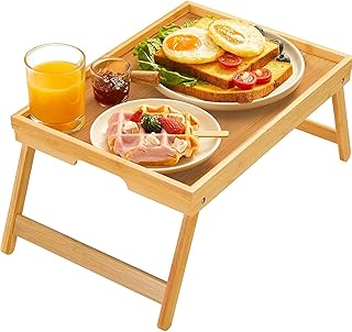 Pipishell Bamboo Bed Tray Table with Foldable Legs, Breakfast Tray for Sofa, Bed, Eating, Working, Used As Laptop Desk Snack Tray