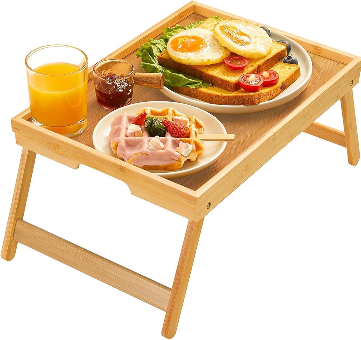 Pipishell Bamboo Bed Tray Table with Foldable Legs, Breakfast Tray for Sofa, Bed