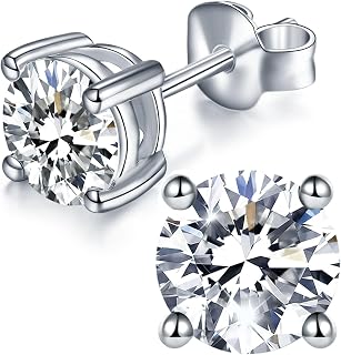 IMOLOVE Moissanite Stud Earrings 1-3CT D Color VVS1 Clarity Round Cut Earrings in Sterling Silver with 18K White Gold Plated for Women
