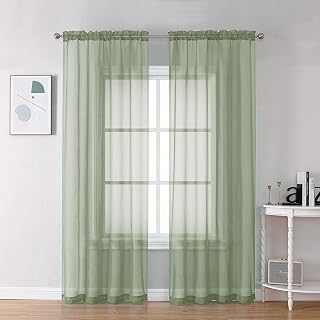 OVZME Bedroom Curtains, 2 Panels, 84 Inch Length Transparent Lightweight Soft Window Treatment Panels for Study/Living Room/Guest Room, Sage Green, 42"W x 84"L