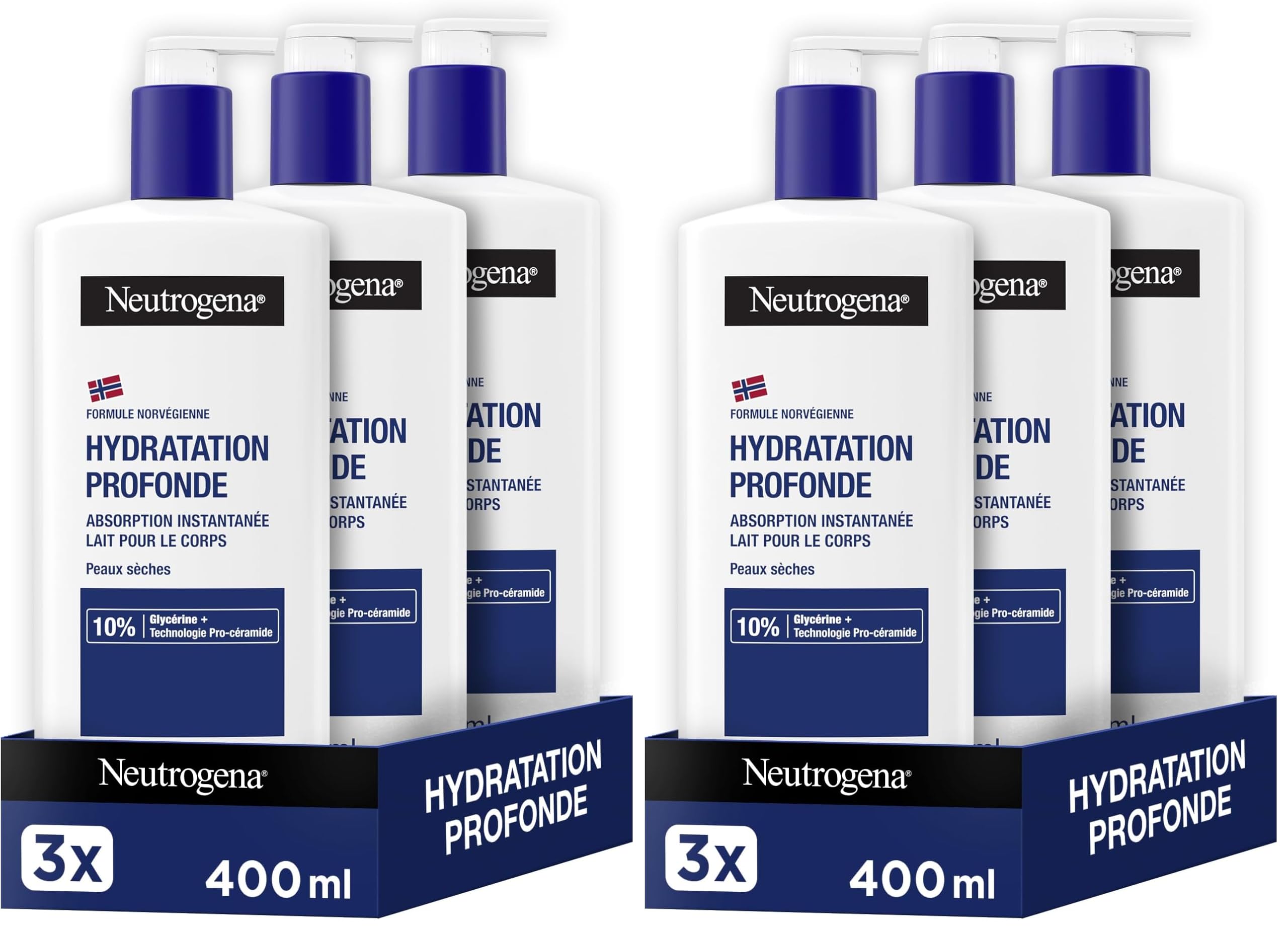 Neutrogena, Deep Hydration Body Lotion (3 x 400 ml Pump Bottles) - Fast Absorbin