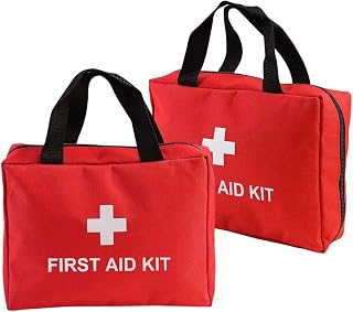 AOUTACC 2 Pack Nylon First Aid Empty Kit,Compact and Lightweight First Aid Bag for Emergency at Home, Office, Car, Outdoors, Boat, Camping, Hiking(Bag Only) (2 Pack Red with Handles)