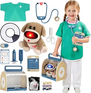 TOP BRIGHT Doctor Kit Kids, Electronic Interactive Stuffed Dog Vet Toy Kit, Pet Care Play Set for Pretend Play, Portable & Travel-Friendly Kids Doctor Playset, Doctor Play Gift for Girls/Boys Aged 3-5