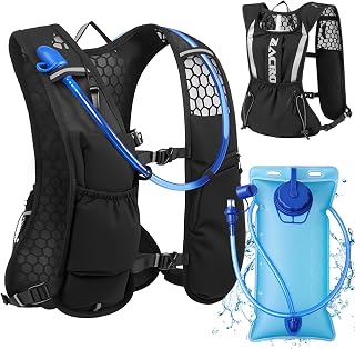 Zacro Running Vest for Men Women, Lightweight Hydration Vest with 2L Water Bladder, Adjustable No Bounce Fit, Breathable Reflective Vest for Marathon, Trail, Hiking, Cycling