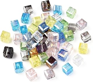 50pcs 4mm Crystal Glass Cube Beads for Jewelry Making Faceted Colorful Square Beads Crystal Spacer Beads for Bracelets, Earrings, Necklaces, Supplies