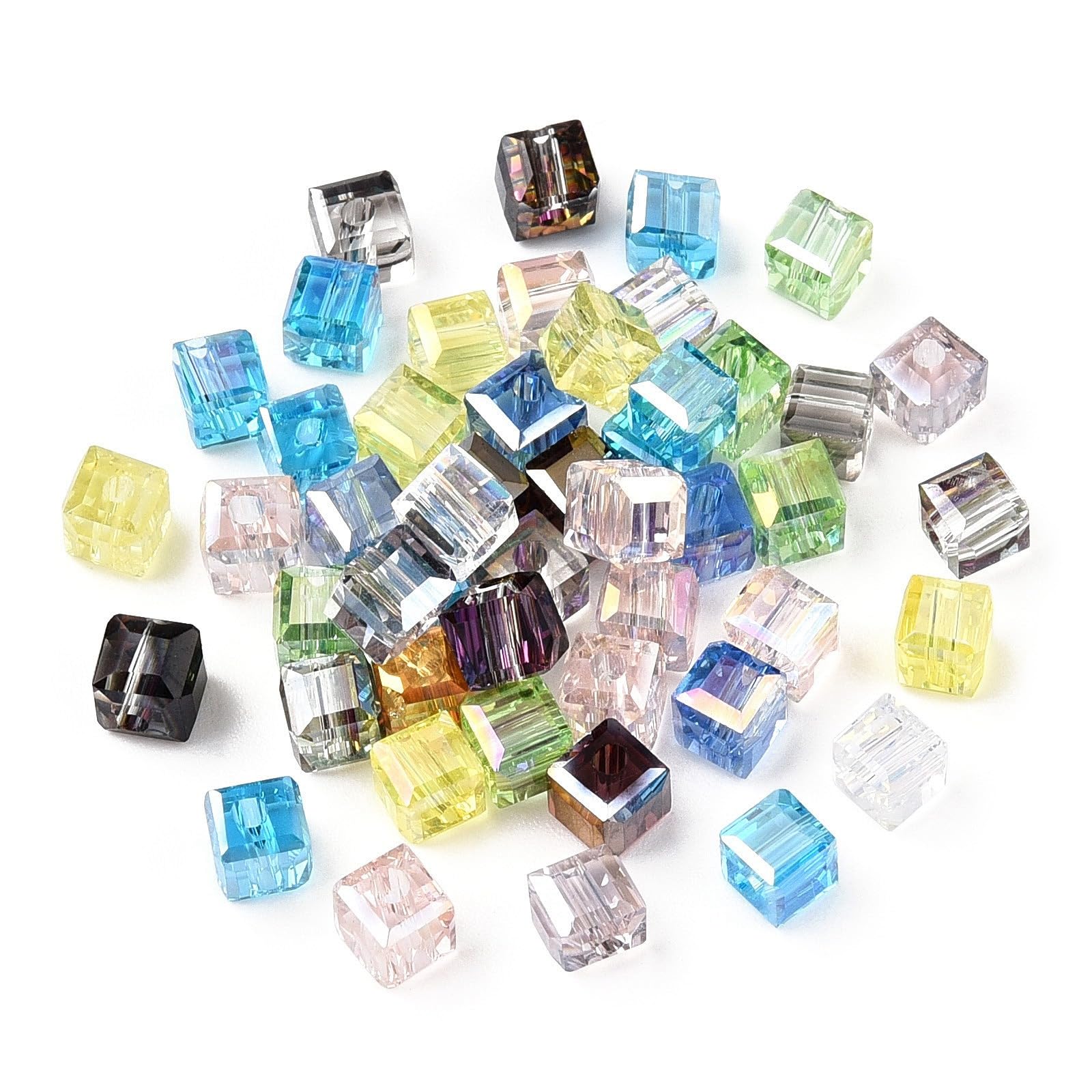 50pcs 4mm Crystal Glass Cube Beads for Jewelry Making Faceted Colorful Square Be