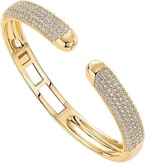 PAVOI 14k Gold Plated Cuff Bracelets | CZ Cuff Gold Bracelets for Women with Premium Pave Setting | Waterproof Hypoallergenic Jewelry | Trendy Elegant Style | Bangle Design