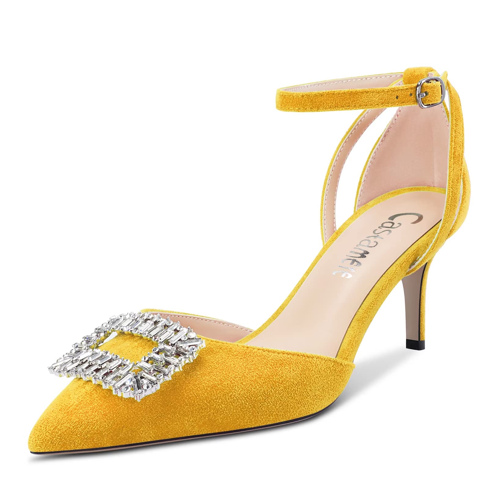 Castamere Women's High High Heel Pointed Toe Pumps Ankle Strap Diamond Crystal 6