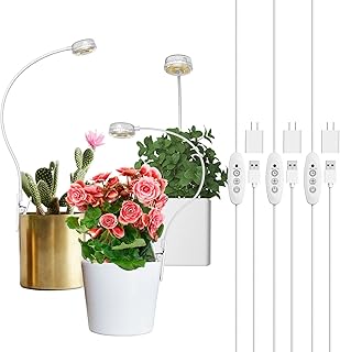 SANSI Pot Clip LED Grow Light, Full Spectrum, 4-Level Dim, 3-Pack | Auto On/Off Timer (3/6/12H), 5V White; for Small Plants