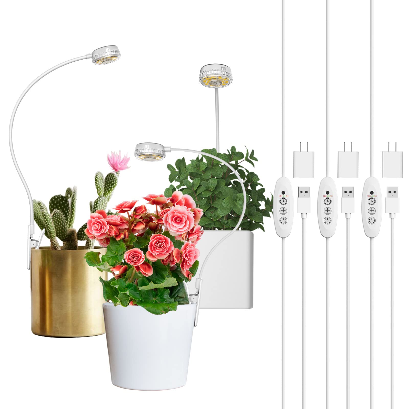 SANSI Pot Clip LED Grow Light, Full Spectrum, 4-Level Dim, 3-Pack | Auto On/Off 