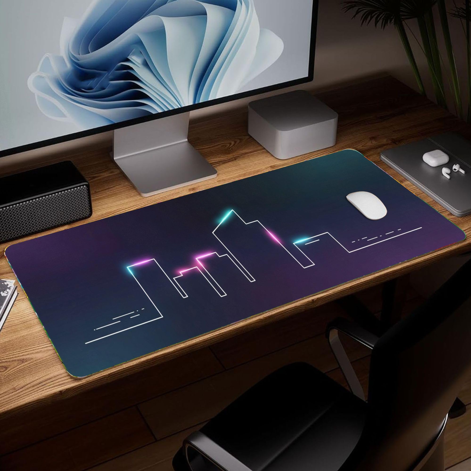 City Leather Desk Pad, Colorful Art Mouse Pad, Large Computer Keyboard Mouse Pad