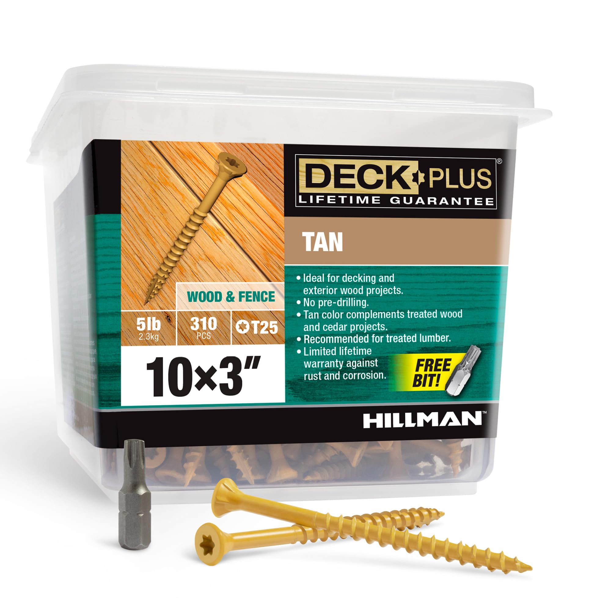 Deck Plus Wood Screws, #10 x 3in, 5lb Box 310 Pieces, Tan | Epoxy-coated steel, 